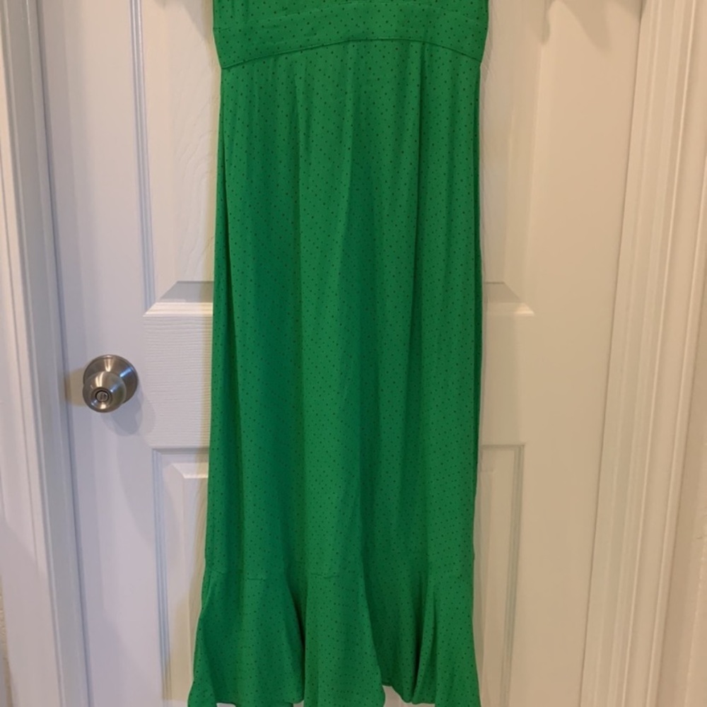 Whistles Kelly Green Micro Spot Polka Dot Modest Midi Dress Size 2 - Picture 6 of 12